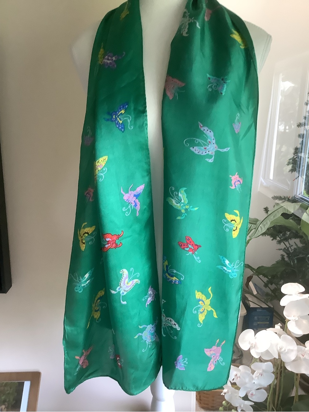 Smithsonian Institution Reproduction Green Butterfly Print Silk Scarf - Picture 5 of 13